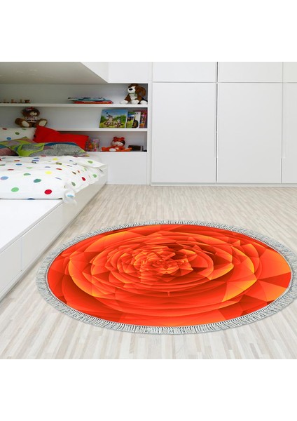 Kaymaz Dijital Mutfak & Salon Halı Yıldız Deri Saçaklı Yuvarlak Geometrik E5011 Turuncu