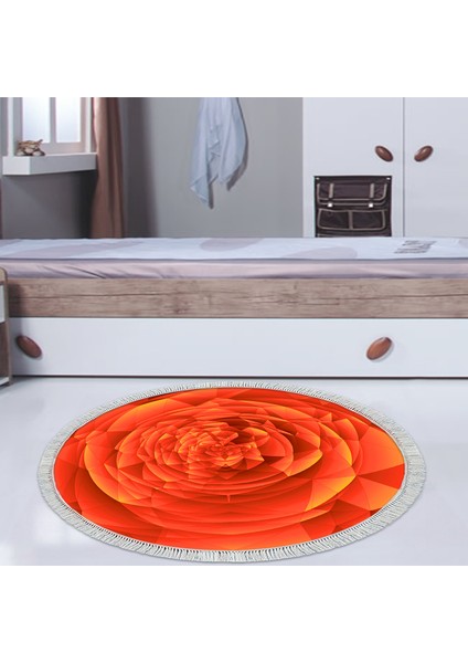 Kaymaz Dijital Mutfak & Salon Halı Yıldız Deri Saçaklı Yuvarlak Geometrik E5011 Turuncu
