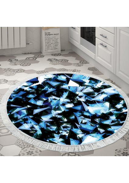 Kaymaz Dijital Mutfak & Salon Halı Yıldız Deri Saçaklı Yuvarlak Geometrik E5012 Mavi indirimleri