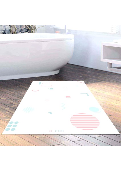 Kaymaz Dijital Mutfak & Salon Halı Star Pamuk Geometrik E5015 Beyaz