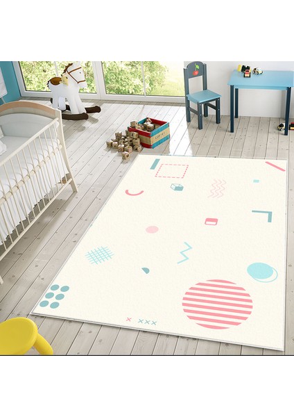 Kaymaz Dijital Mutfak & Salon Halı Star Pamuk Geometrik E5015 Beyaz