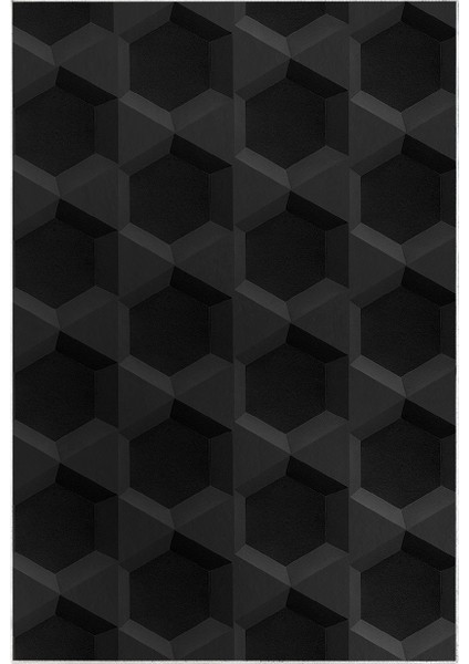 Kaymaz Dijital Mutfak & Salon Halı Trend Geometrik E5016 Siyah