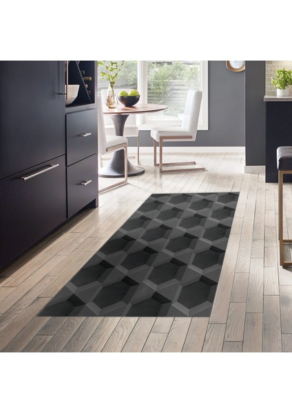 Kaymaz Dijital Mutfak & Salon Halı Trend Geometrik E5016 Siyah