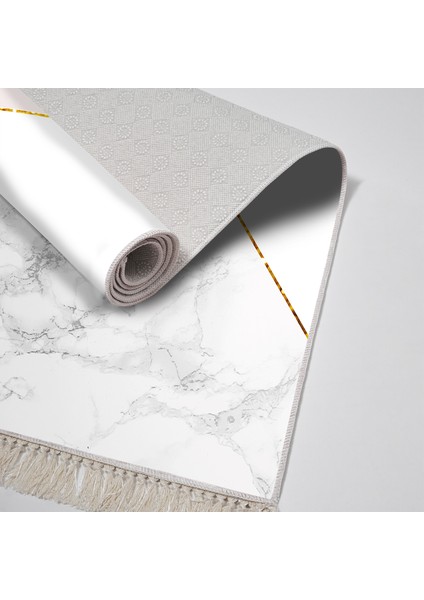 Kaymaz Dijital Mutfak & Salon Halı Trend Saçaklı Geometrik E5008 Beyaz fırsatları