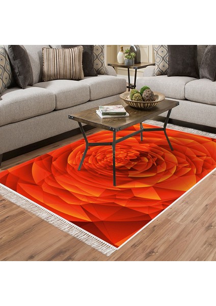 Kaymaz Dijital Mutfak & Salon Halı Trend Saçaklı Geometrik E5011 Turuncu