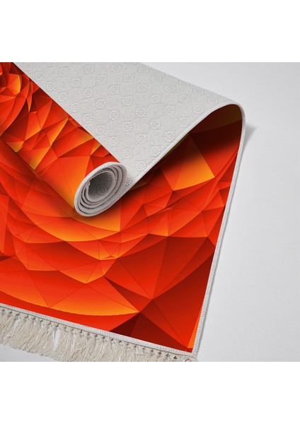 Kaymaz Dijital Mutfak & Salon Halı Trend Saçaklı Geometrik E5011 Turuncu fırsatları