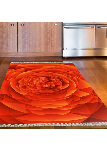 Kaymaz Dijital Mutfak & Salon Halı Trend Saçaklı Geometrik E5011 Turuncu indirimleri