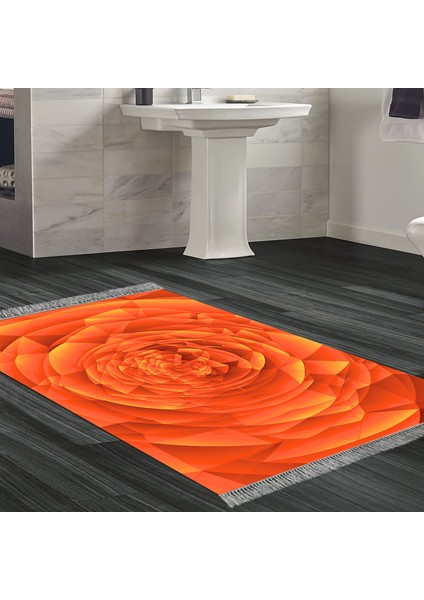 Kaymaz Dijital Mutfak & Salon Halı Trend Saçaklı Geometrik E5011 Turuncu