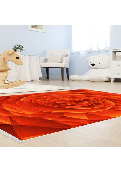 Kaymaz Dijital Mutfak & Salon Halı Trend Saçaklı Geometrik E5011 Turuncu