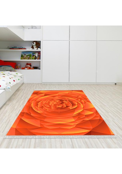 Kaymaz Dijital Mutfak & Salon Halı Trend Saçaklı Geometrik E5011 Turuncu