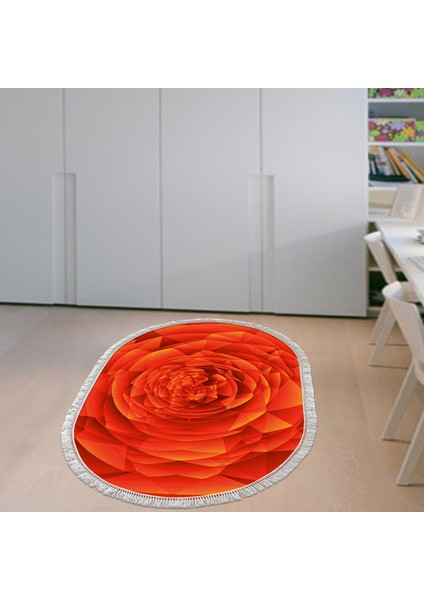 Kaymaz Dijital Mutfak & Salon Halı Star Pamuk Saçaklı Oval Geometrik E5011 Turuncu
