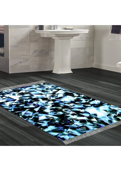 Kaymaz Dijital Mutfak & Salon Halı Trend Saçaklı Geometrik E5012 Mavi