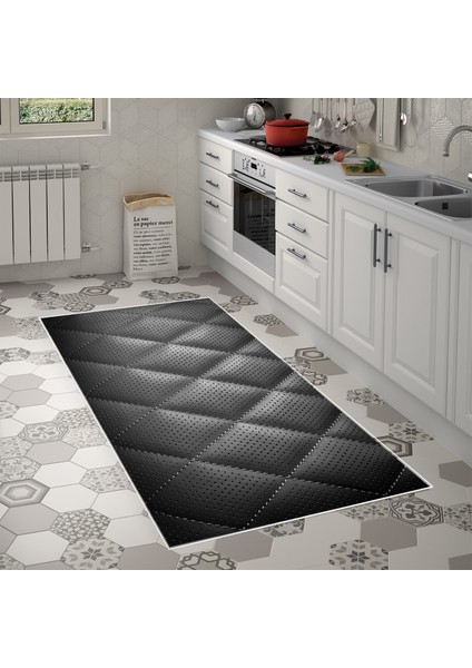 Kaymaz Dijital Mutfak & Salon Halı Trend Geometrik E5013 Siyah