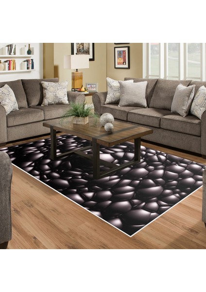 Kaymaz Dijital Mutfak & Salon Halı Star Pamuk Geometrik E5009 Siyah