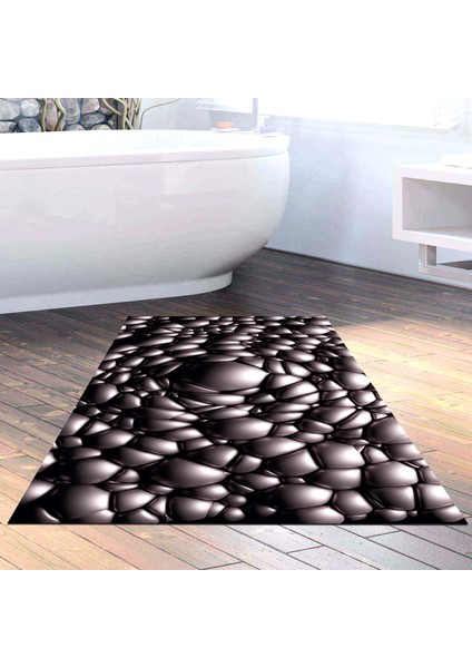 Kaymaz Dijital Mutfak & Salon Halı Star Pamuk Geometrik E5009 Siyah