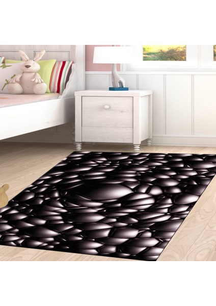 Kaymaz Dijital Mutfak & Salon Halı Star Pamuk Geometrik E5009 Siyah