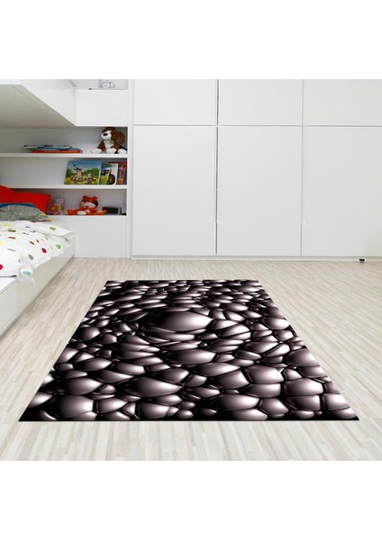 Kaymaz Dijital Mutfak & Salon Halı Star Pamuk Geometrik E5009 Siyah