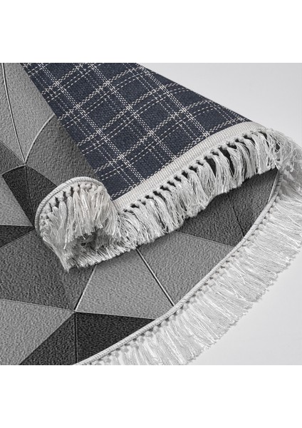 Kaymaz Dijital Mutfak & Salon Halı Star Pamuk Saçaklı Oval Geometrik E5010 Gri