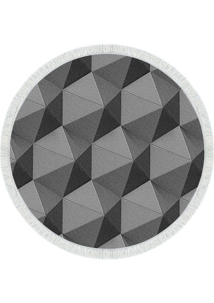Kaymaz Dijital Mutfak & Salon Halı Yıldız Deri Saçaklı Yuvarlak Geometrik E5010 Gri