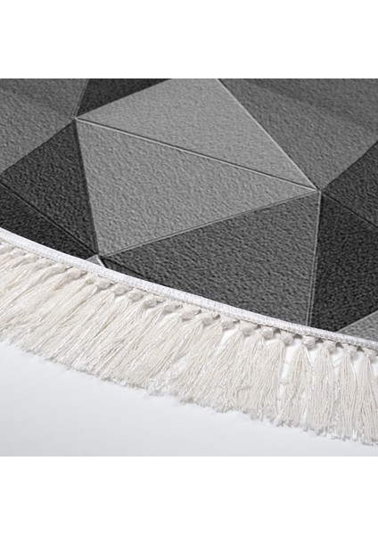 Kaymaz Dijital Mutfak & Salon Halı Yıldız Deri Saçaklı Yuvarlak Geometrik E5010 Gri