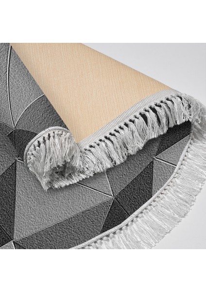 Kaymaz Dijital Mutfak & Salon Halı Yıldız Deri Saçaklı Yuvarlak Geometrik E5010 Gri