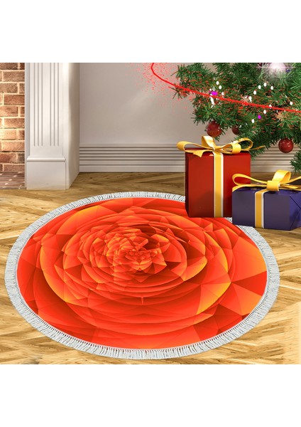 Kaymaz Dijital Mutfak & Salon Halı Yıldız Deri Saçaklı Yuvarlak Geometrik E5011 Turuncu