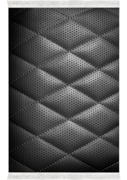 Kaymaz Dijital Mutfak & Salon Halı Trend Saçaklı Geometrik E5013 Siyah