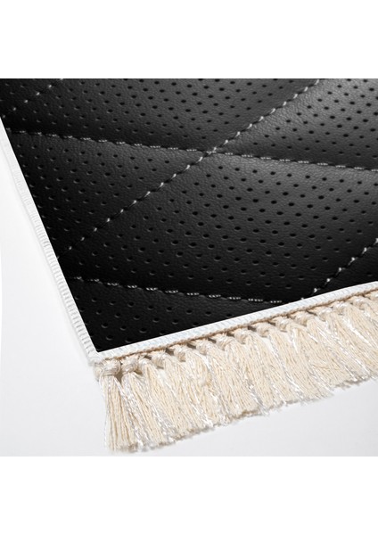 Kaymaz Dijital Mutfak & Salon Halı Trend Saçaklı Geometrik E5013 Siyah