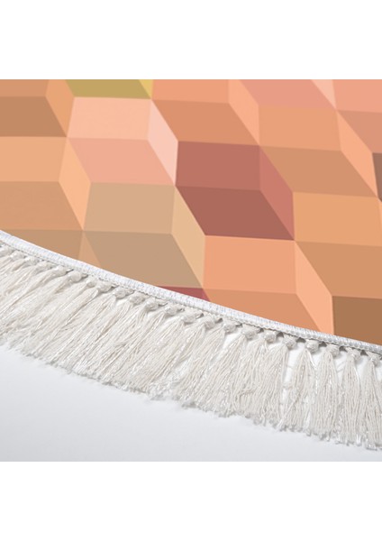 Kaymaz Dijital Mutfak & Salon Halı Trend Saçaklı Yuvarlak Geometrik E5014 Renkli