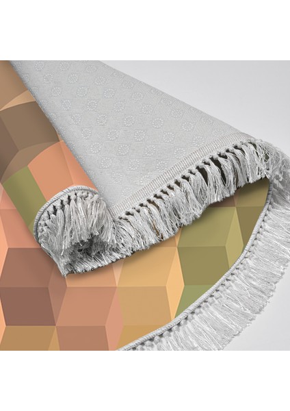 Kaymaz Dijital Mutfak & Salon Halı Trend Saçaklı Yuvarlak Geometrik E5014 Renkli