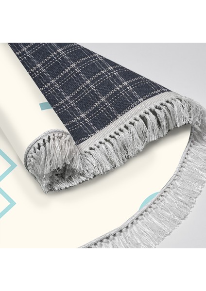 Kaymaz Dijital Mutfak & Salon Halı Star Pamuk Saçaklı Yuvarlak Geometrik E5015 Beyaz fırsatları