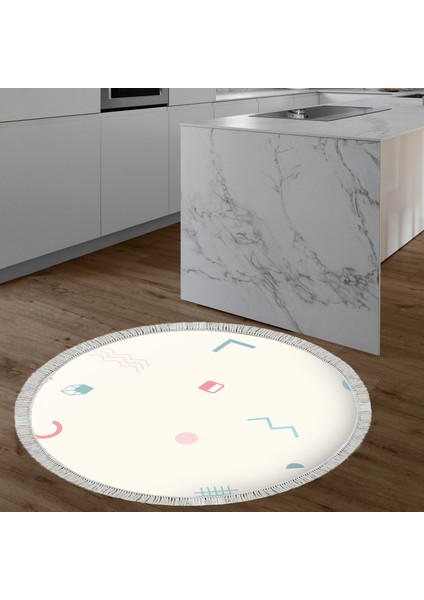 Kaymaz Dijital Mutfak & Salon Halı Star Pamuk Saçaklı Yuvarlak Geometrik E5015 Beyaz indirimleri