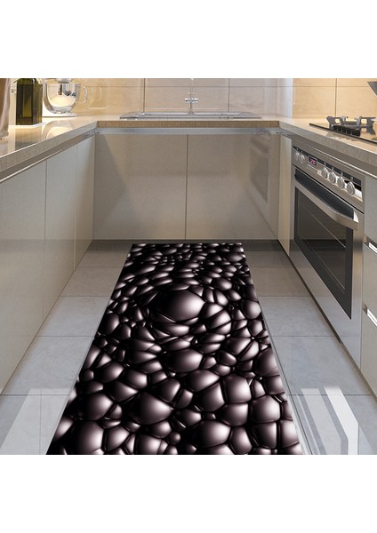 Kaymaz Dijital Mutfak & Salon Halı Trend Geometrik E5009 Siyah