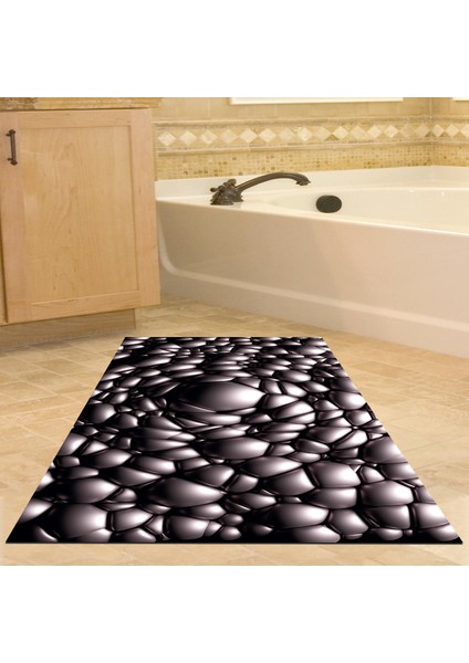 Kaymaz Dijital Mutfak & Salon Halı Trend Geometrik E5009 Siyah