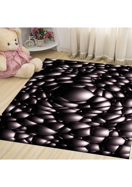 Kaymaz Dijital Mutfak & Salon Halı Trend Geometrik E5009 Siyah