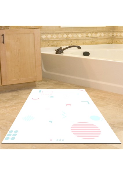 Kaymaz Dijital Mutfak & Salon Halı Trend Geometrik E5015 Beyaz