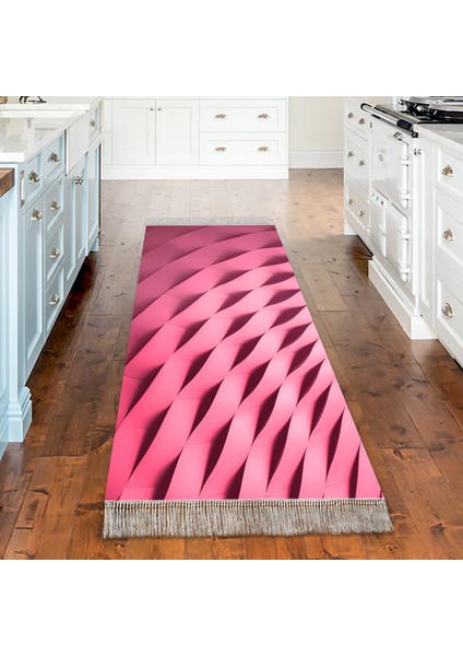 Kaymaz Dijital Mutfak & Salon Halı Trend Saçaklı Geometrik E5017 Pudra