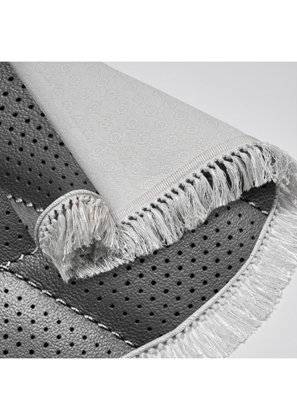 Kaymaz Dijital Mutfak & Salon Halı Trend Saçaklı Yuvarlak Geometrik E5013 Siyah fırsatları