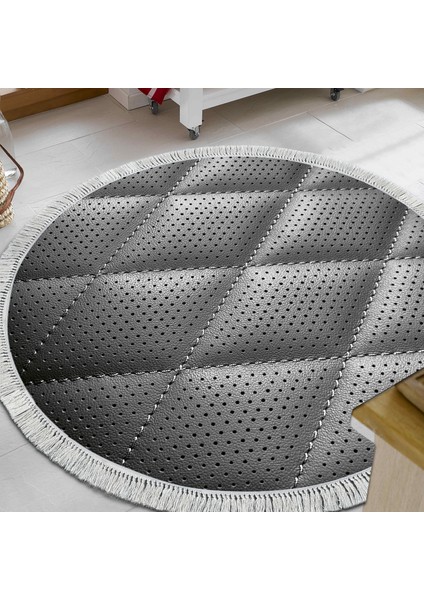 Kaymaz Dijital Mutfak & Salon Halı Trend Saçaklı Yuvarlak Geometrik E5013 Siyah indirimleri