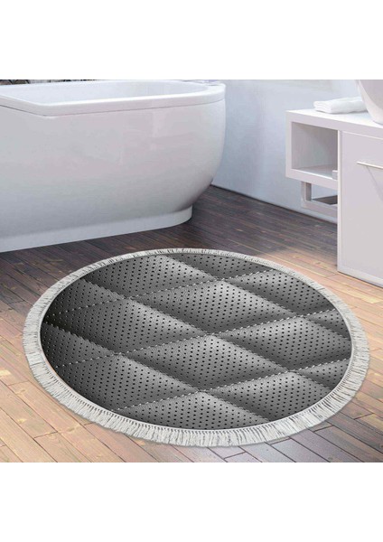 Kaymaz Dijital Mutfak & Salon Halı Trend Saçaklı Yuvarlak Geometrik E5013 Siyah