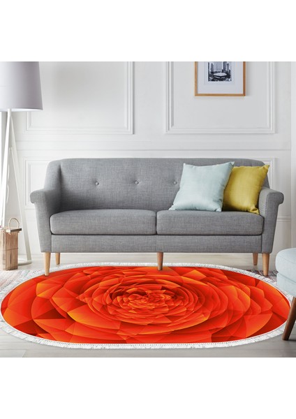 Kaymaz Dijital Mutfak & Salon Halı Yıldız Deri Saçaklı Oval Geometrik E5011 Turuncu
