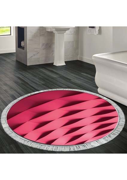 Kaymaz Dijital Mutfak & Salon Halı Trend Saçaklı Yuvarlak Geometrik E5017 Pudra