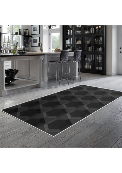Kaymaz Dijital Mutfak & Salon Halı Yıldız Deri Geometrik E5016 Siyah indirimleri