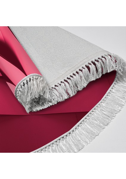 Kaymaz Dijital Mutfak & Salon Halı Trend Saçaklı Oval Geometrik E5017 Pudra fırsatları