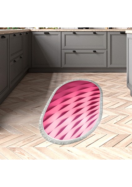 Kaymaz Dijital Mutfak & Salon Halı Trend Saçaklı Oval Geometrik E5017 Pudra indirimleri