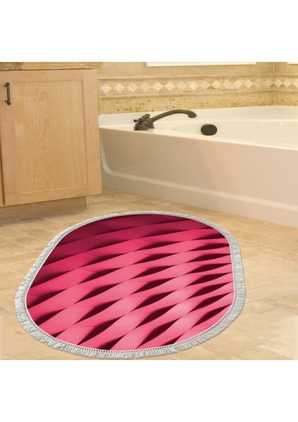 Kaymaz Dijital Mutfak & Salon Halı Trend Saçaklı Oval Geometrik E5017 Pudra