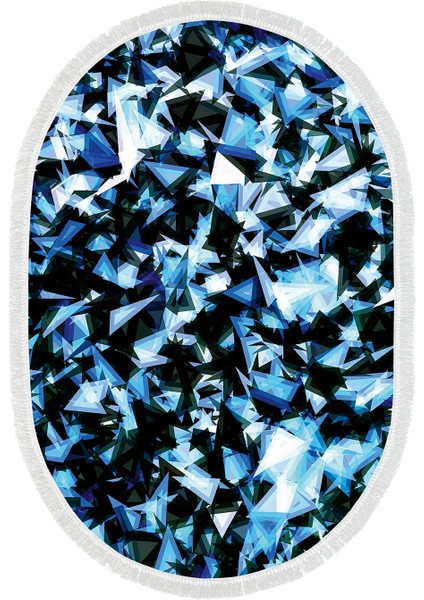 Kaymaz Dijital Mutfak & Salon Halı Star Pamuk Saçaklı Oval Geometrik E5012 Mavi