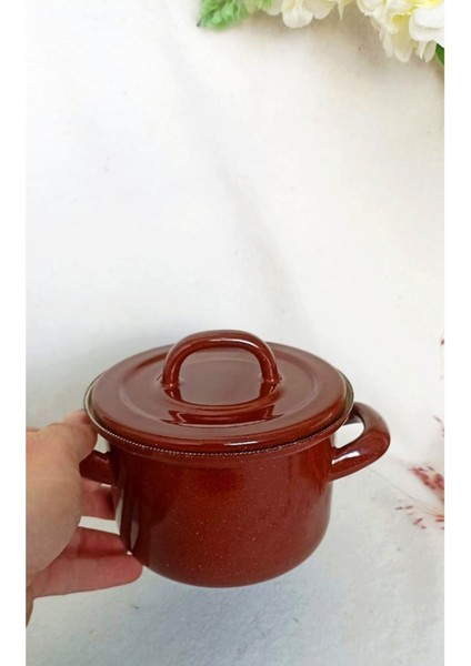 Kahverengi Çilli Mini Emaye Tencere 900 Ml, Sağlıklı ve Şık Yemek Pişirme Kabı fiyatları