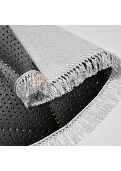 Kaymaz Dijital Mutfak & Salon Halı Trend Saçaklı Oval Geometrik E5013 Siyah