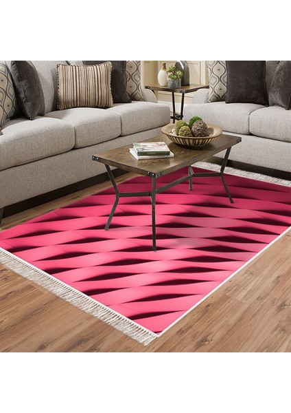 Kaymaz Dijital Mutfak & Salon Halı Star Pamuk Saçaklı Geometrik E5017 Pudra